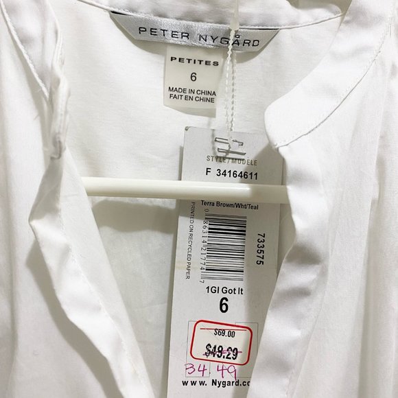 NWT Peter Nygard Button Blouse Pouf Sleeves White 6 - Picture 3 of 8